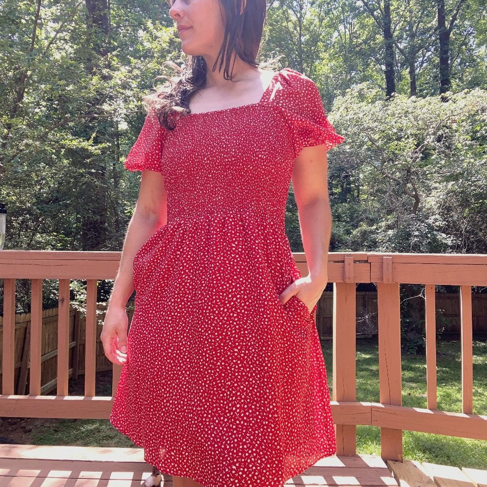 Madewell Silk Puff-Sleeved Smocked Mini Dress